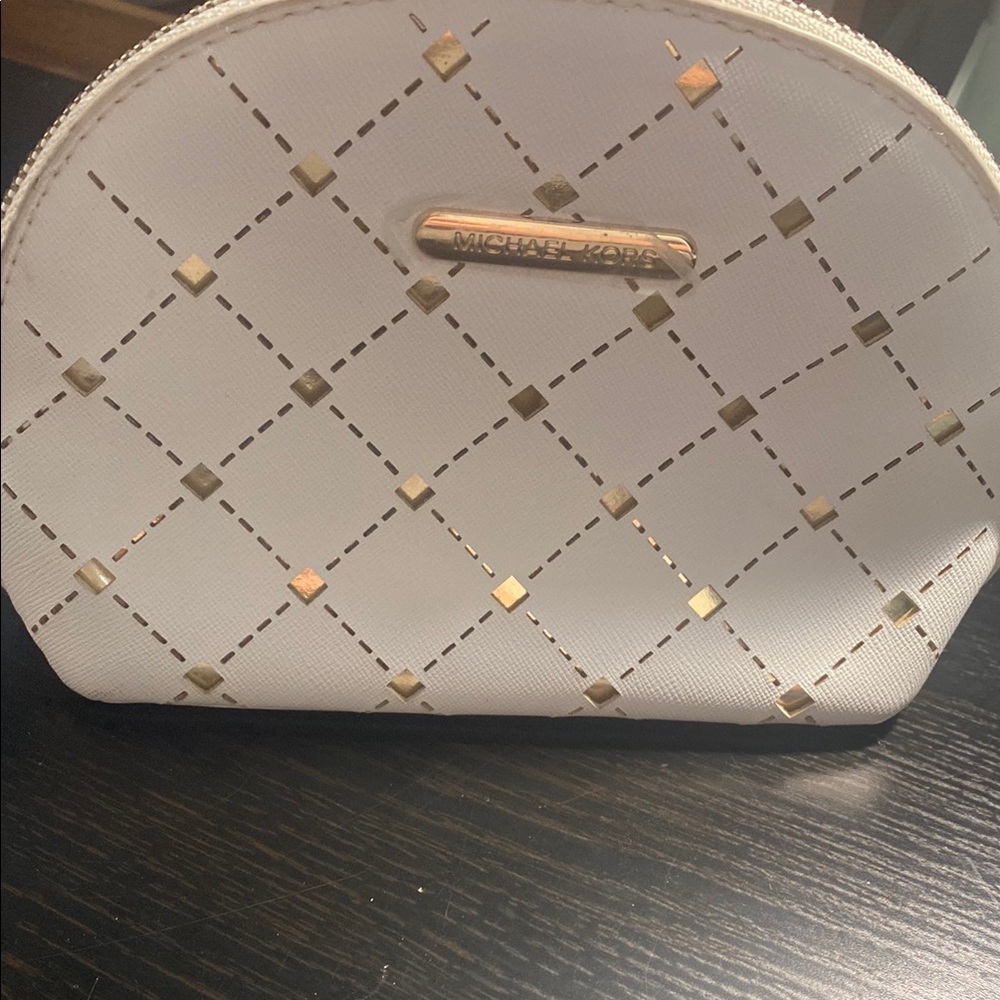 Michael Kors White and Gold Quilted Cosmetic Bag